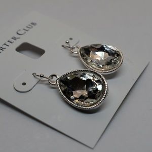 Charter Club 1-3/8" Silver Tone Crystal Teardrop E